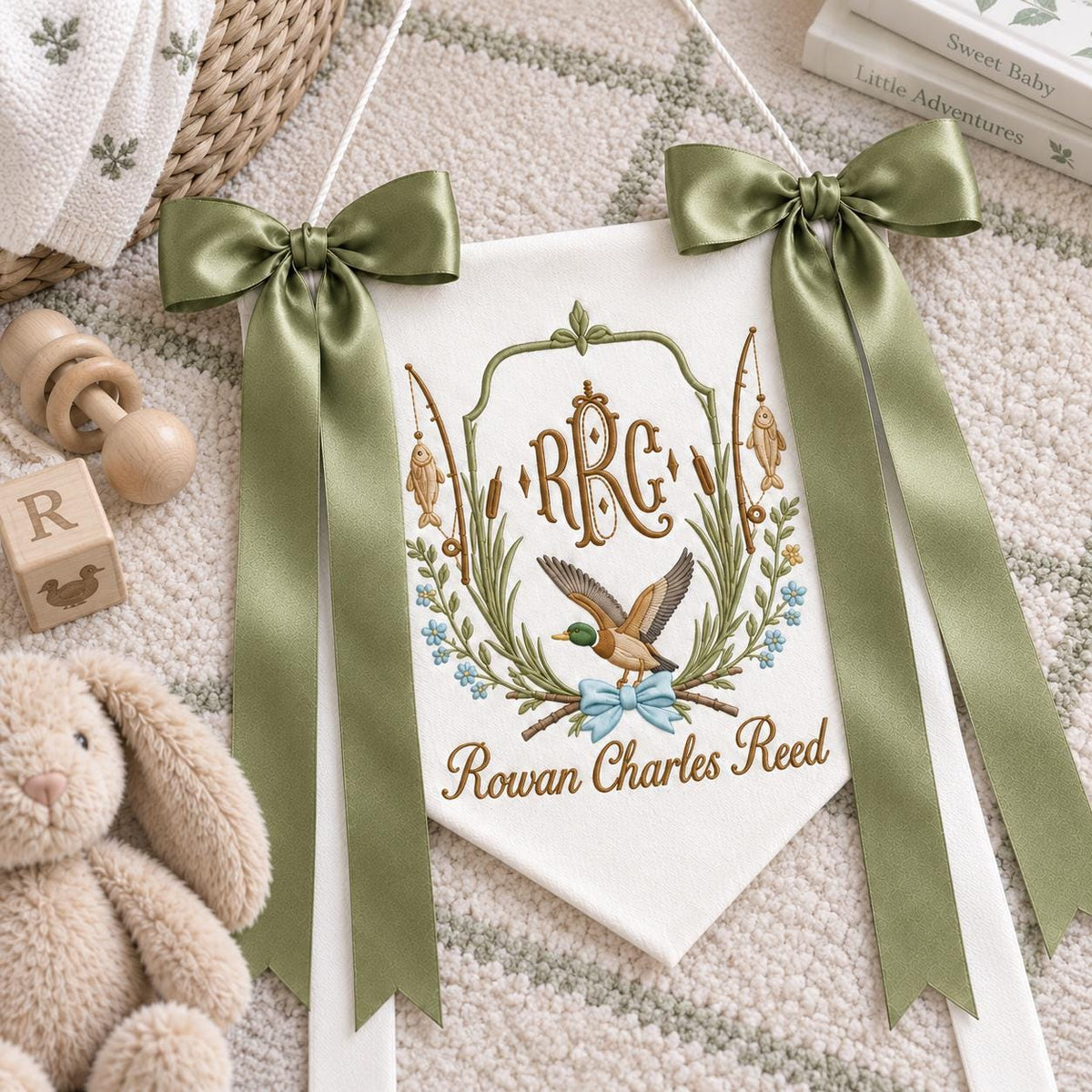 Personalized Embroidered Baby Banner Fishing Monogram