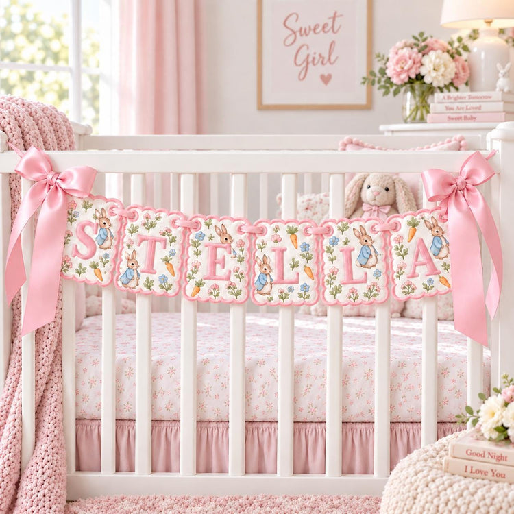 Personalized Bunny Name Banner Custom Embroidered Nursery Garland