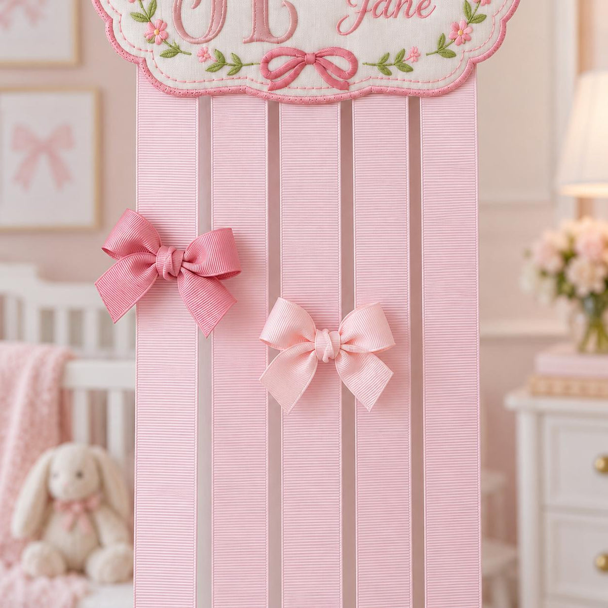 Personalized Bunny Bow Hair Bow Holder Embroidered Name