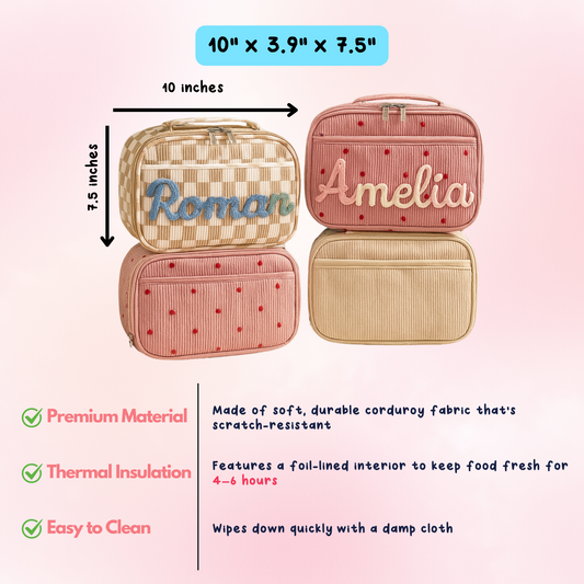 Personalized Toddler Lunch Bag – Back to School Gift for Kids, Custom Corduroy Tote