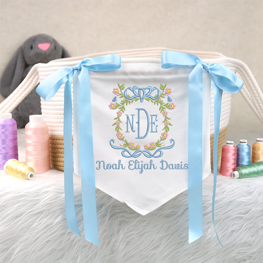 Bow Wreath Monogram Baby Banner – Personalized Baby Banner, Newborn Hospital Door Sign
