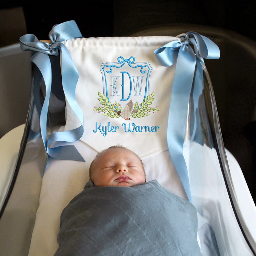 Custom Baby Banner with Duck Crest – Personalized Baby Banner, Newborn Hospital Door Sign