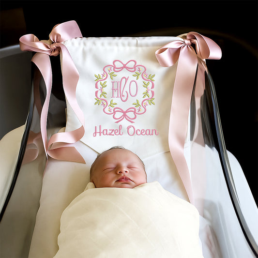 Classic Bow Frame Baby Banner – Personalized Baby Banner, Newborn Hospital Door Sign