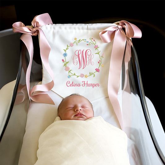 Spring Blooms Monogram Baby Banner – Personalized Baby Banner, Newborn Hospital Door Sign