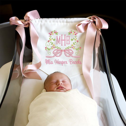 Little Dancer Floral Crest Banner – Personalized Baby Banner, Newborn Hospital Door Sign