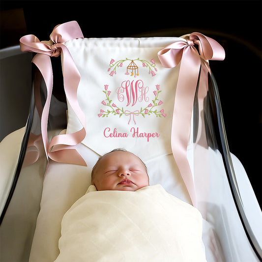 Nursery Mobile Monogram Baby Banner – Personalized Baby Banner, Newborn Hospital Door Sign