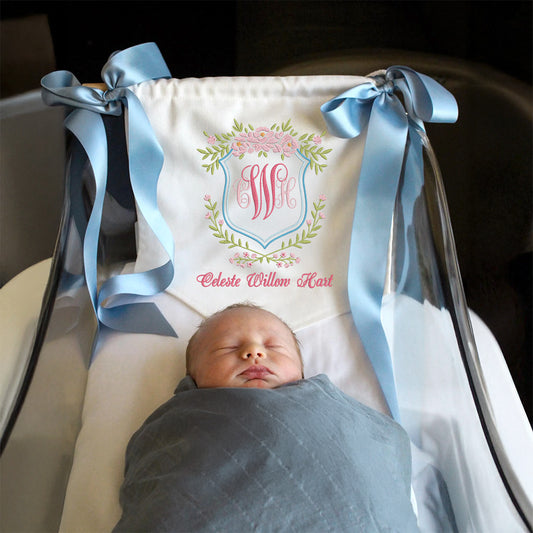 Royal Crest Monogram Baby Banner – Personalized Baby Banner, Newborn Hospital Door Sign
